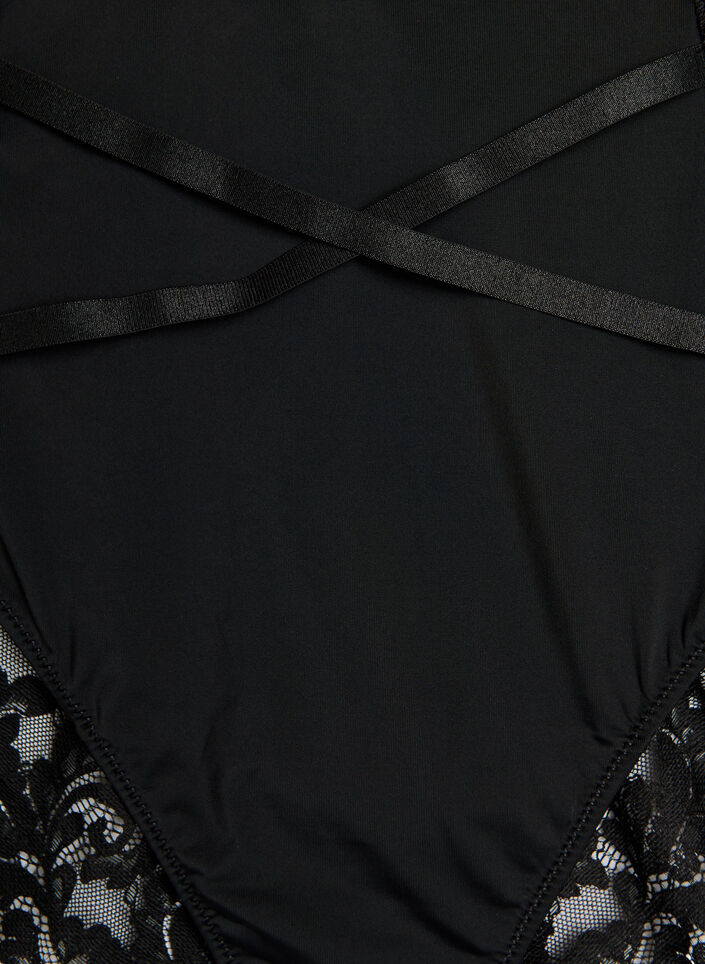 Koronkowe figi typu hipster z krzyzujacym sie detalem, Czarne, Packshot image number 2