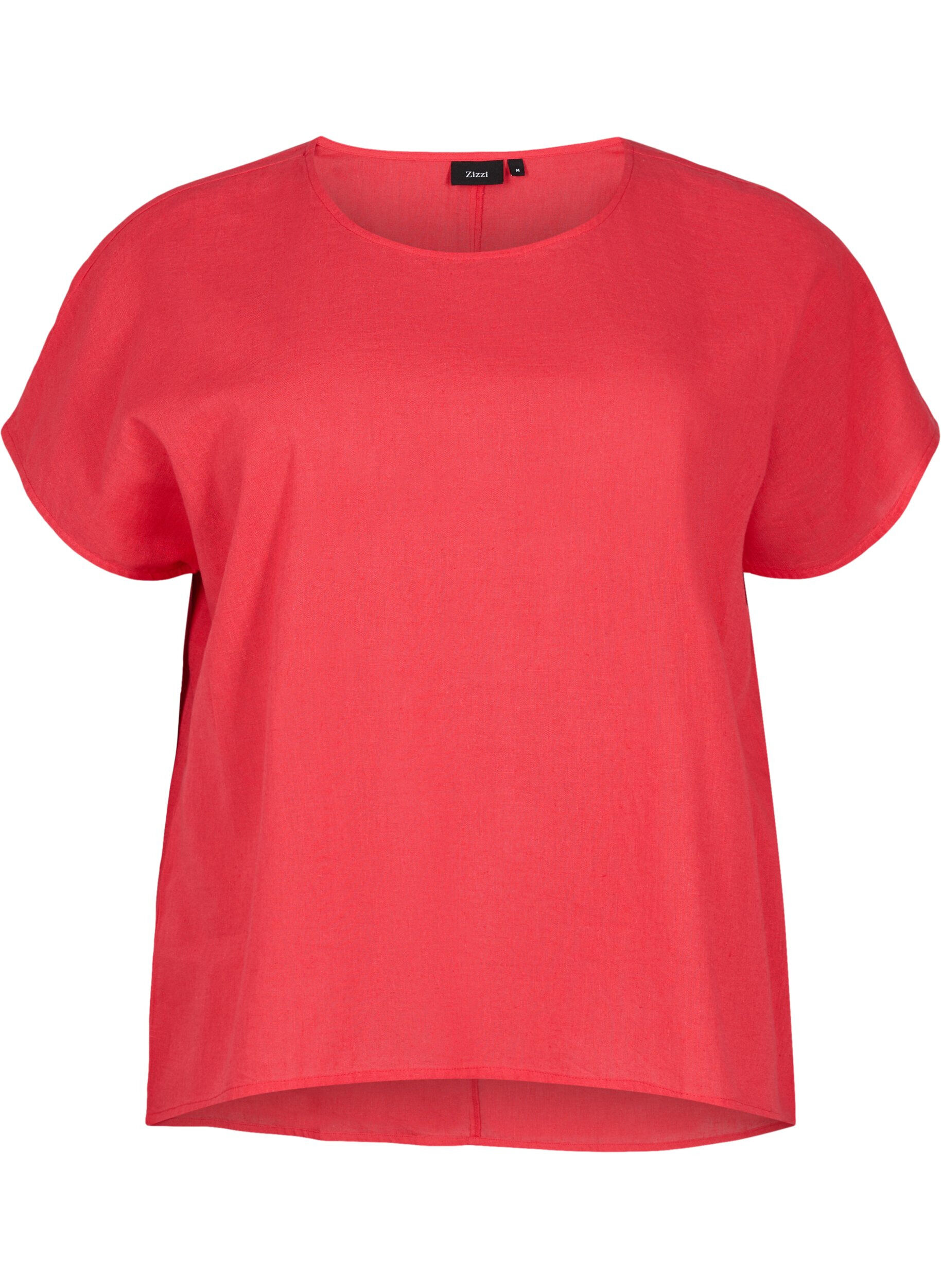 Zizzi Bluzka z kr&oacute;tkim rekawem z mieszanki bawelny z lnem, Hibiscus, Packshot image number 0