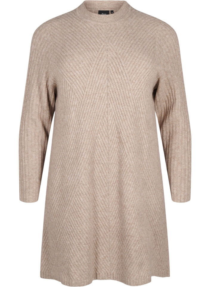 Krótka sukienka w prazki z okraglym dekoltem, Simply Taupe Mel., Packshot image number 0