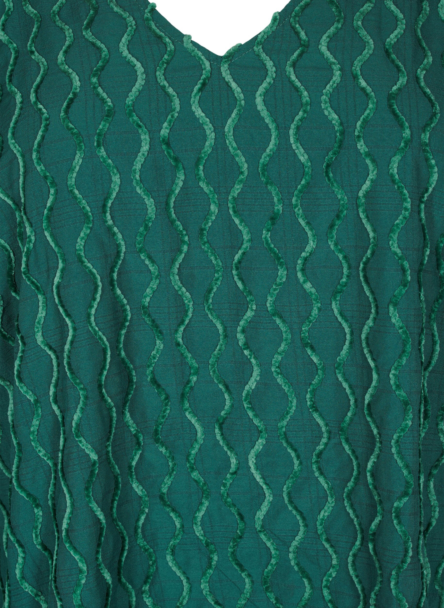 Zizzi Wzorzysta bluzka z dlugim rekawem i dekoltem w szpic, Rain Forest, Packshot image number 2