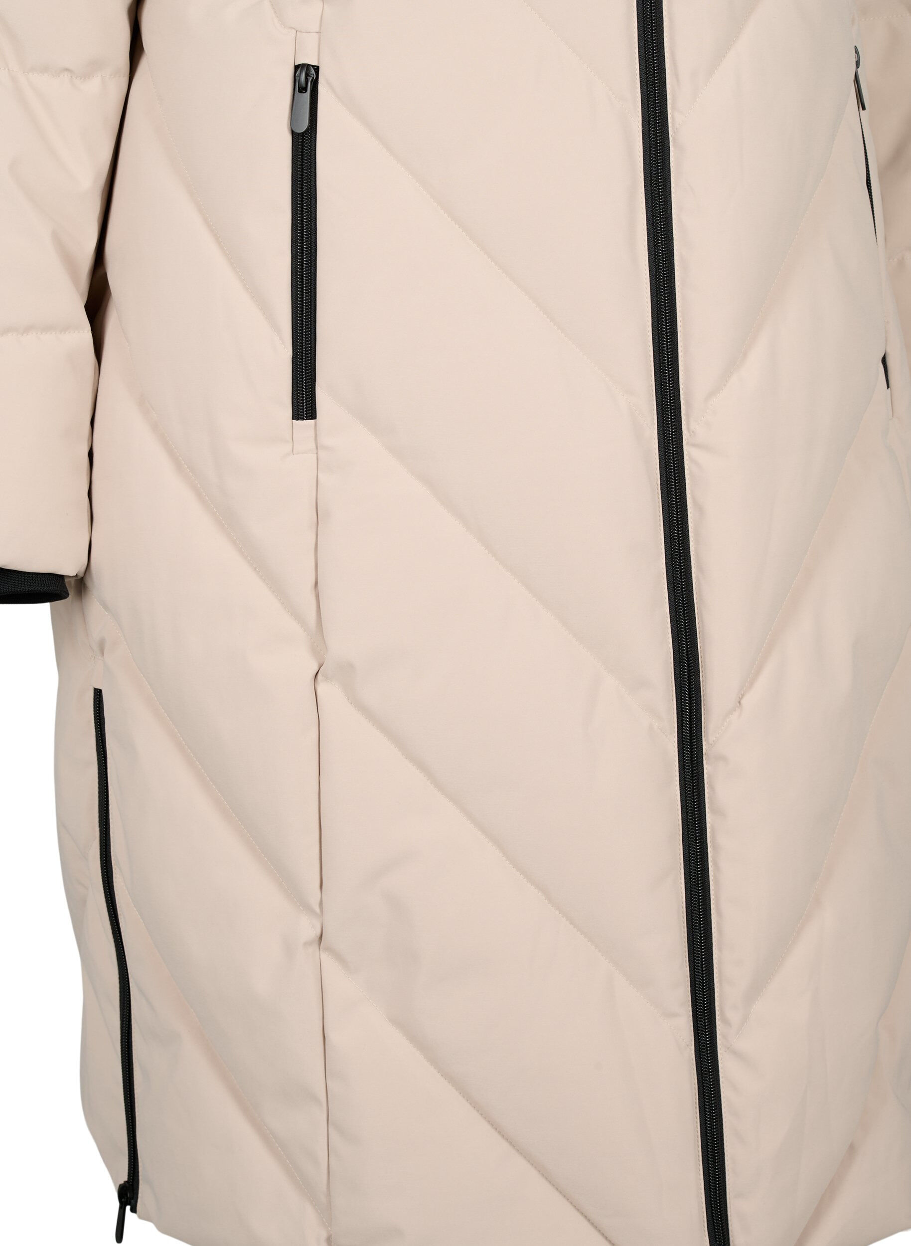 ZizziDlugi plaszcz zimowy z zapieciem na haczyki i kolnierzem ze sztucznego futra, Beżowy, Packshot image number 3
