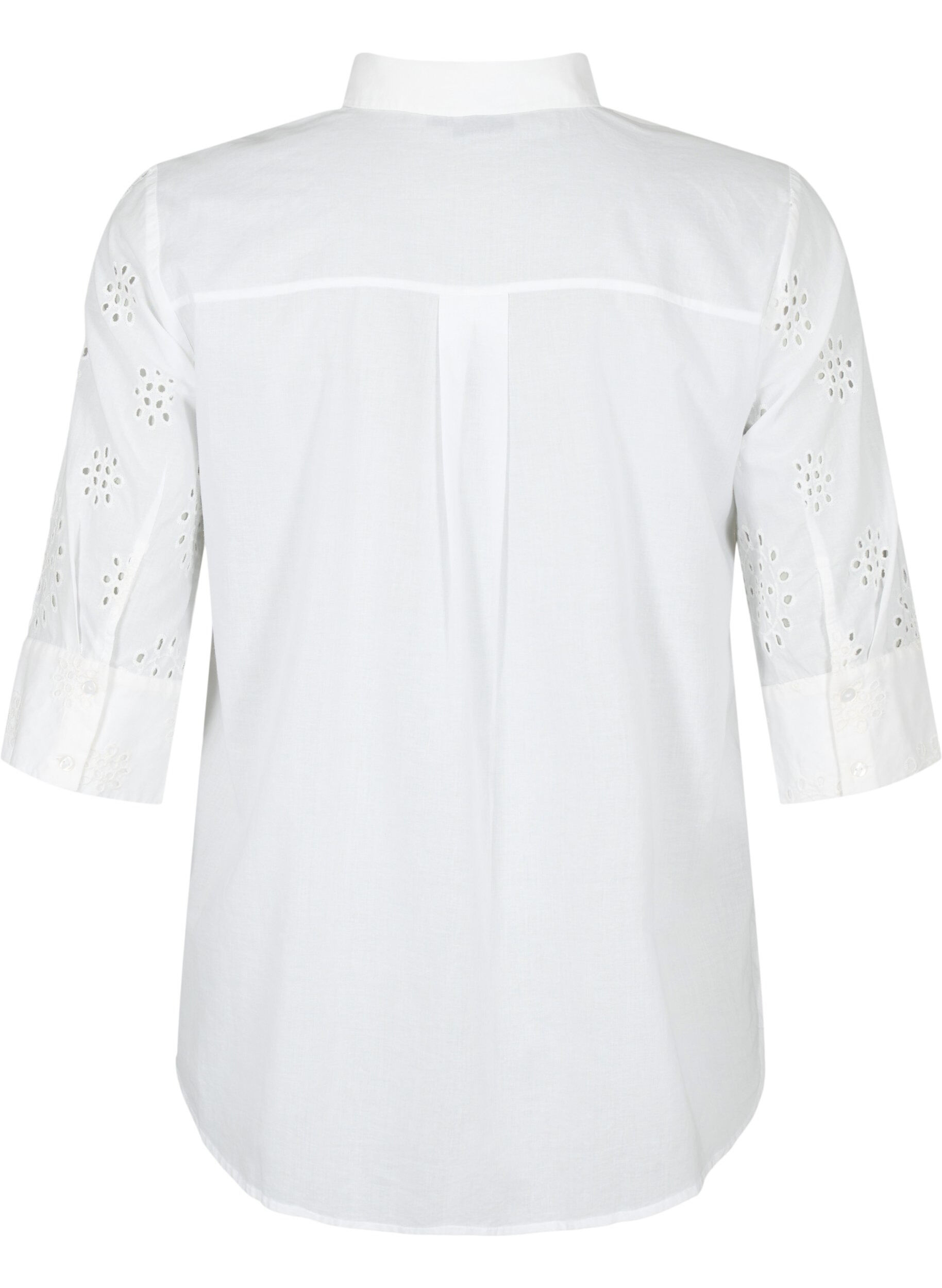 Zizzi Bluzka koszulowa z haftem angielskim i rekawem 3/4, Bright White, Packshot image number 1