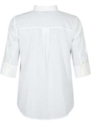 Bluzka koszulowa z haftem angielskim i rekawem 3/4, Bright White, Packshot image number 1