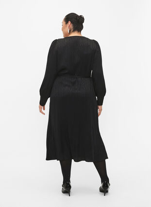 Wiskozowa sukienka z dlugim rekawem i nadrukiem w tym samym kolorze, Black, Model image number 1