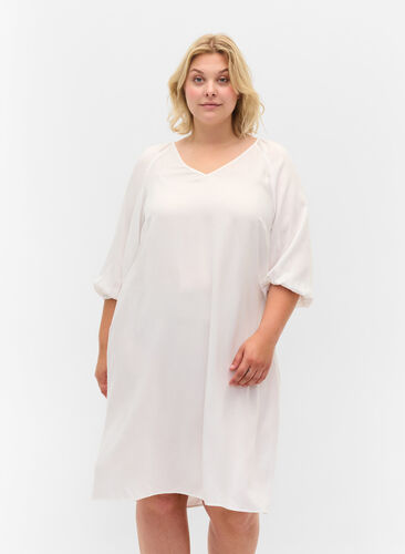 Wiskozowa sukienka z dekoltem w szpic, Bright White, Model image number 0
