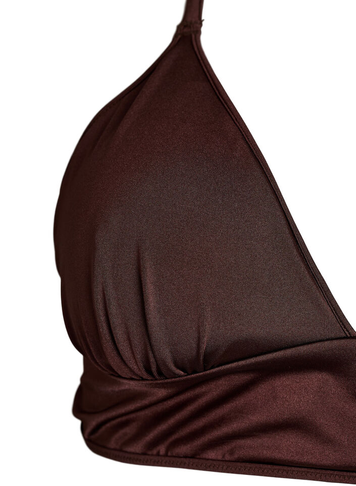 Dwustronny bikini top z dekoltem V i krzyzowanymi ramiaczkami, Brązowy, Packshot image number 2