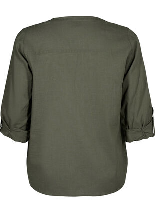 Bawelniana koszulowa bluzka z dekoltem w szpic, Thyme, Packshot image number 1