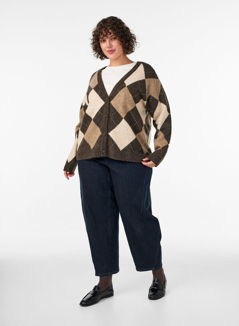 Kardigan Argyle ze srebrnymi cekinami, Brązowy, Model image number 1