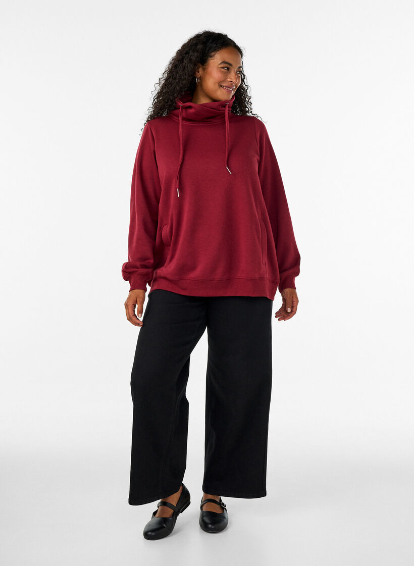 Bluza z wysokim kolnierzem i kieszeniami, Czerwony, Model image number 1
