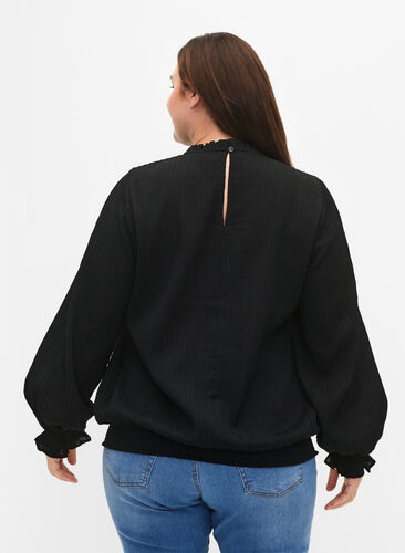 Plisowana bluzka z marszczeniami i faktura, Black, Model image number 1