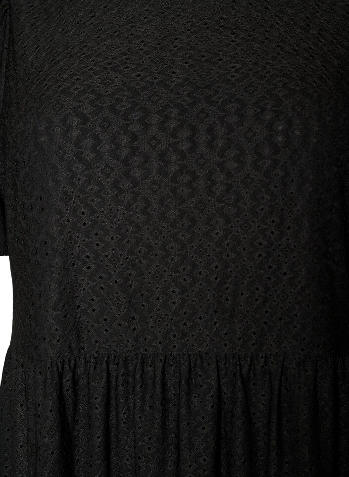 Kr&oacute;tka sukienka z koronkowym motywem i kaskadowa sp&oacute;dnica, Czarne, Packshot image number 2