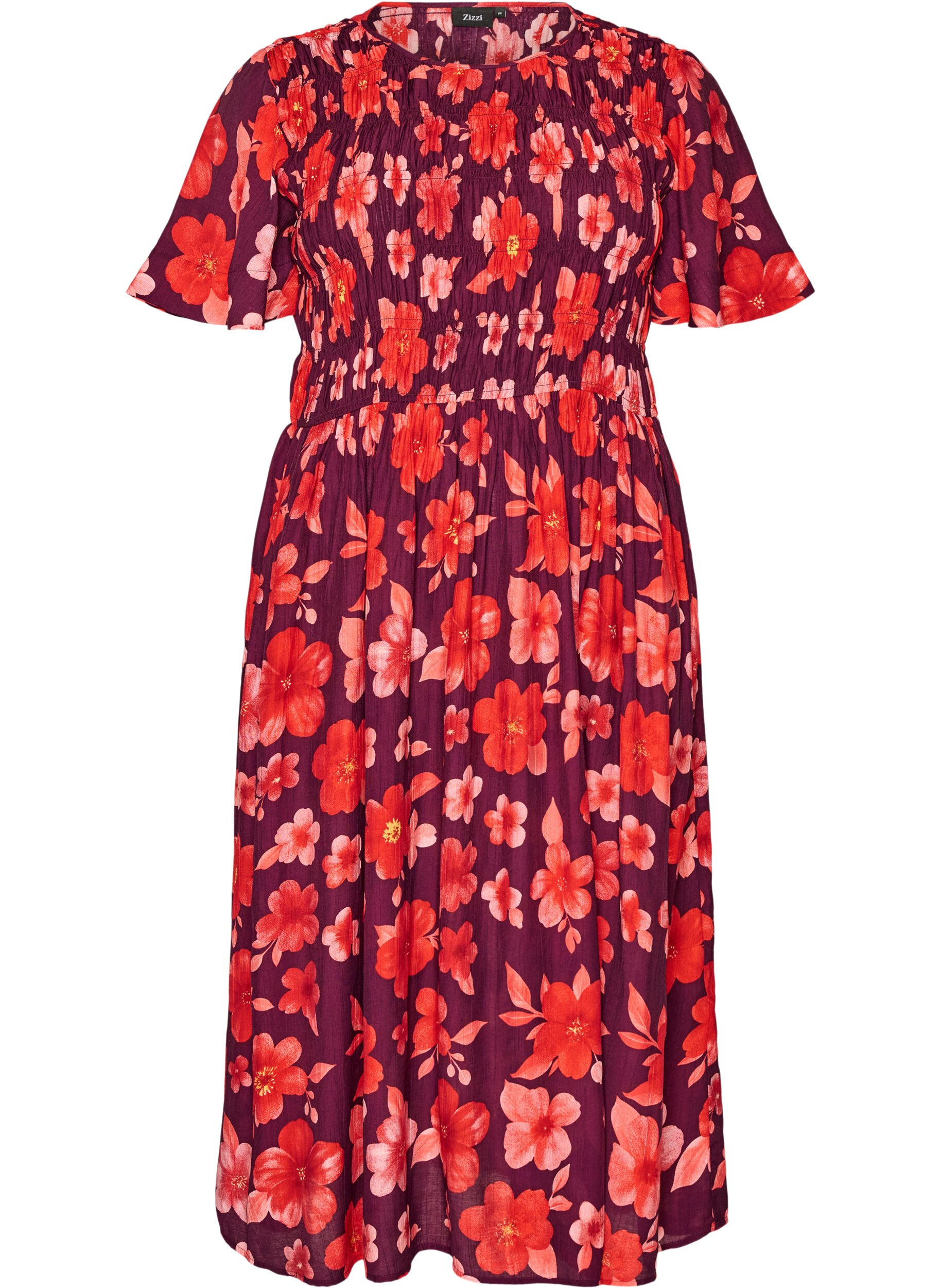 ZizziSukienka z marszczeniem i nadrukiem kwiatowym, Fioletowy, Packshot image number 0