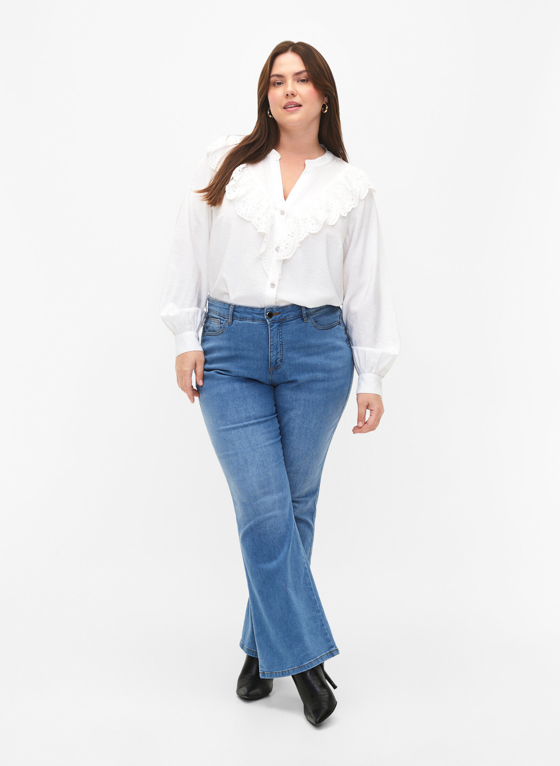 Zizzi Wiskozowa bluzka koszulowa z marszczeniami, Bright White, Model image number 2