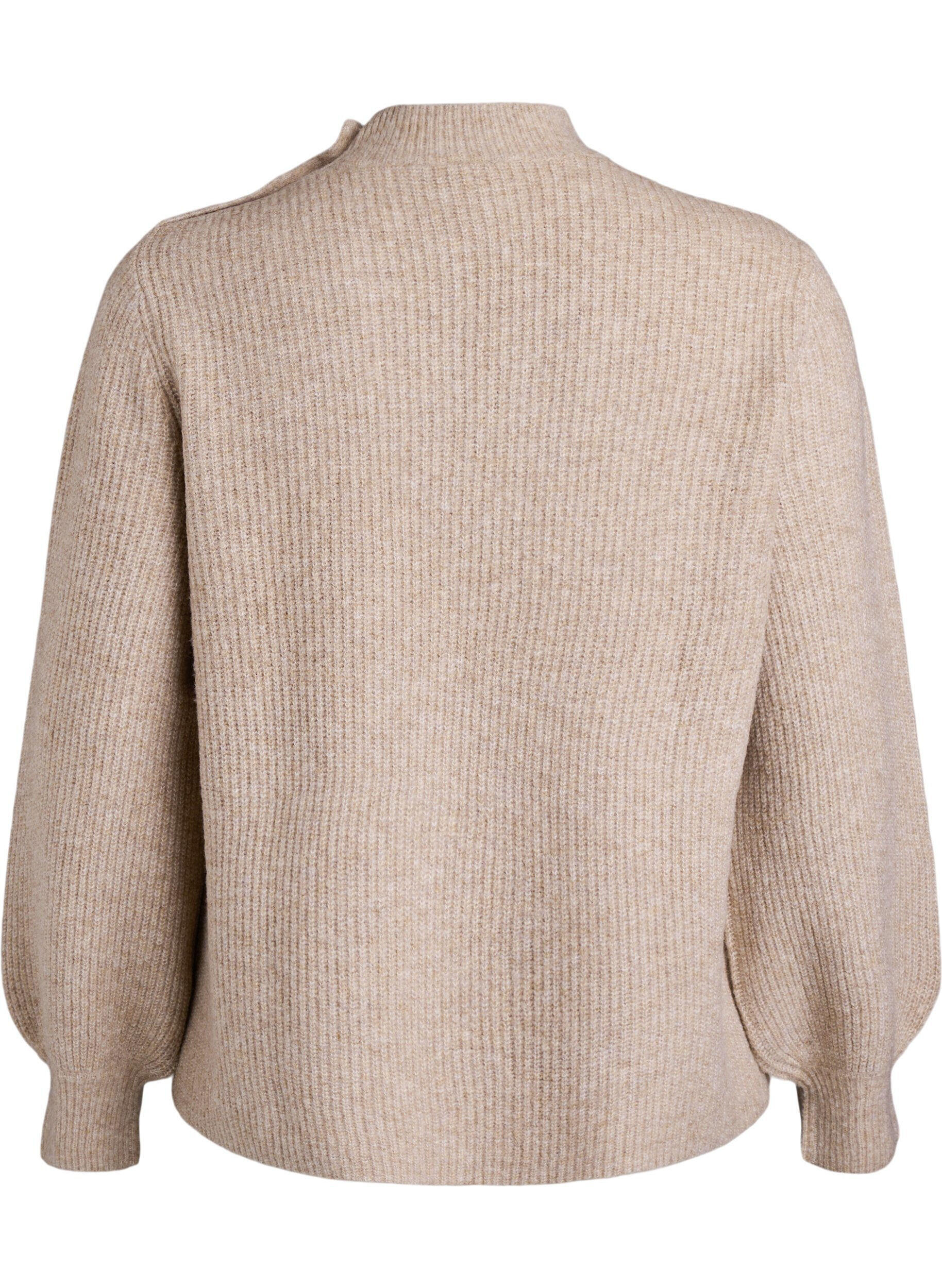 ZizziPrazkowany sweter z bufiastymi rekawami i guzikami, Beżowy, Packshot image number 1