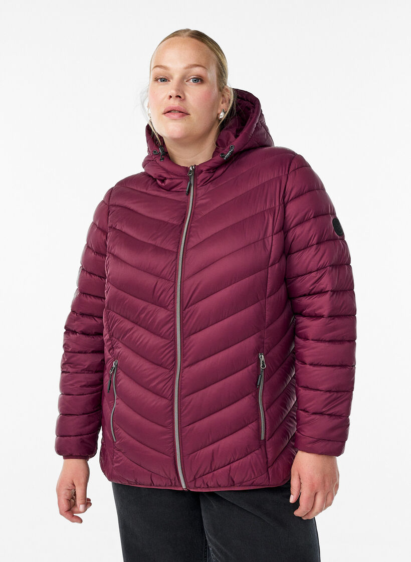 Lekka kurtka z kapturem, Ciemnobordowy, Model image number 0