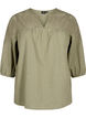 Bluzka z mieszanki bawelny z lnem i szydelkowymi detalami, Deep Lichen Green, Packshot image number 0