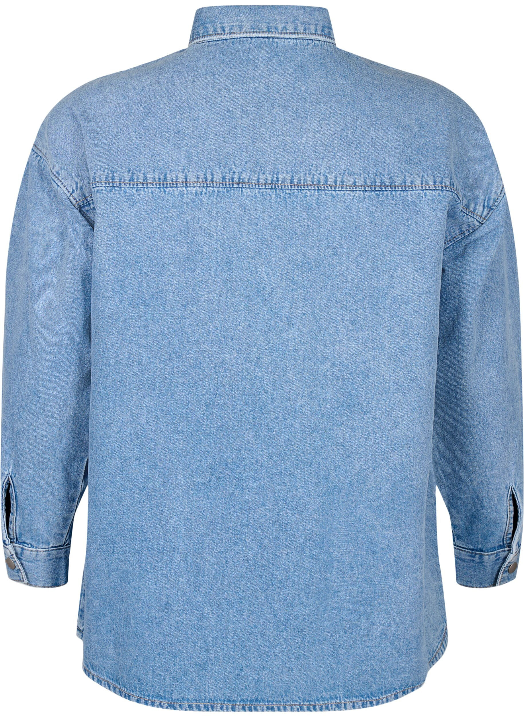 Zizzi Luzna koszula dzinsowa z kieszenia na piersi, Light blue denim, Packshot image number 1