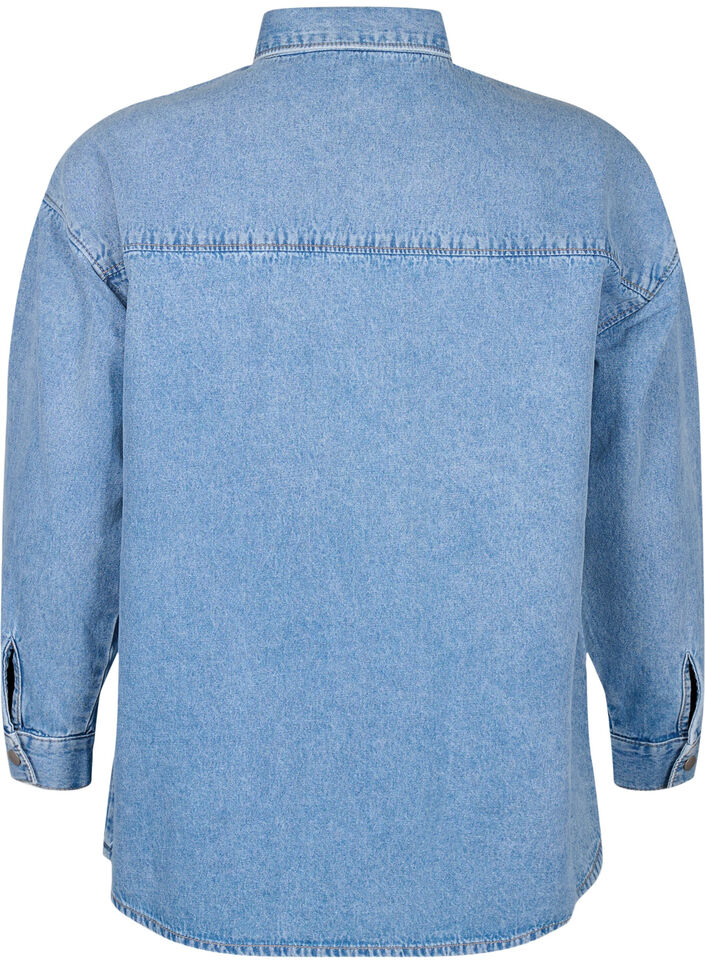 Luzna koszula dzinsowa z kieszenia na piersi, Light blue denim, Packshot image number 1