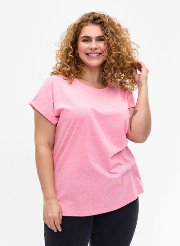 Melanzowa koszulka z krótkim rekawem, Strawberry Pink Mel., Model image number 0