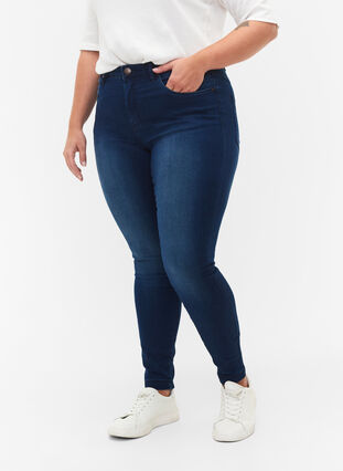 Super waskie jeansy Amy z wysokim stanem, Blue Denim, Model image number 2