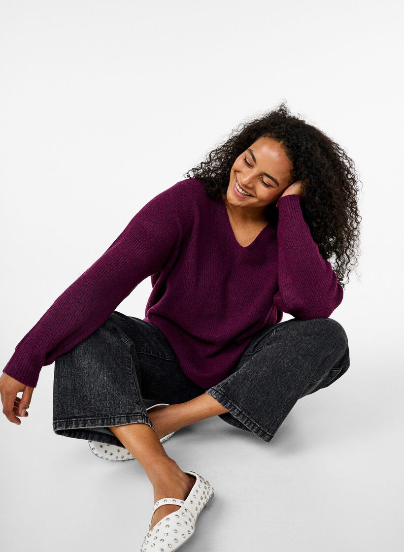 Dzianinowa bluzka z dekoltem w szpic i dlugimi rekawami, Potent P. Black Mel., Image image number 0