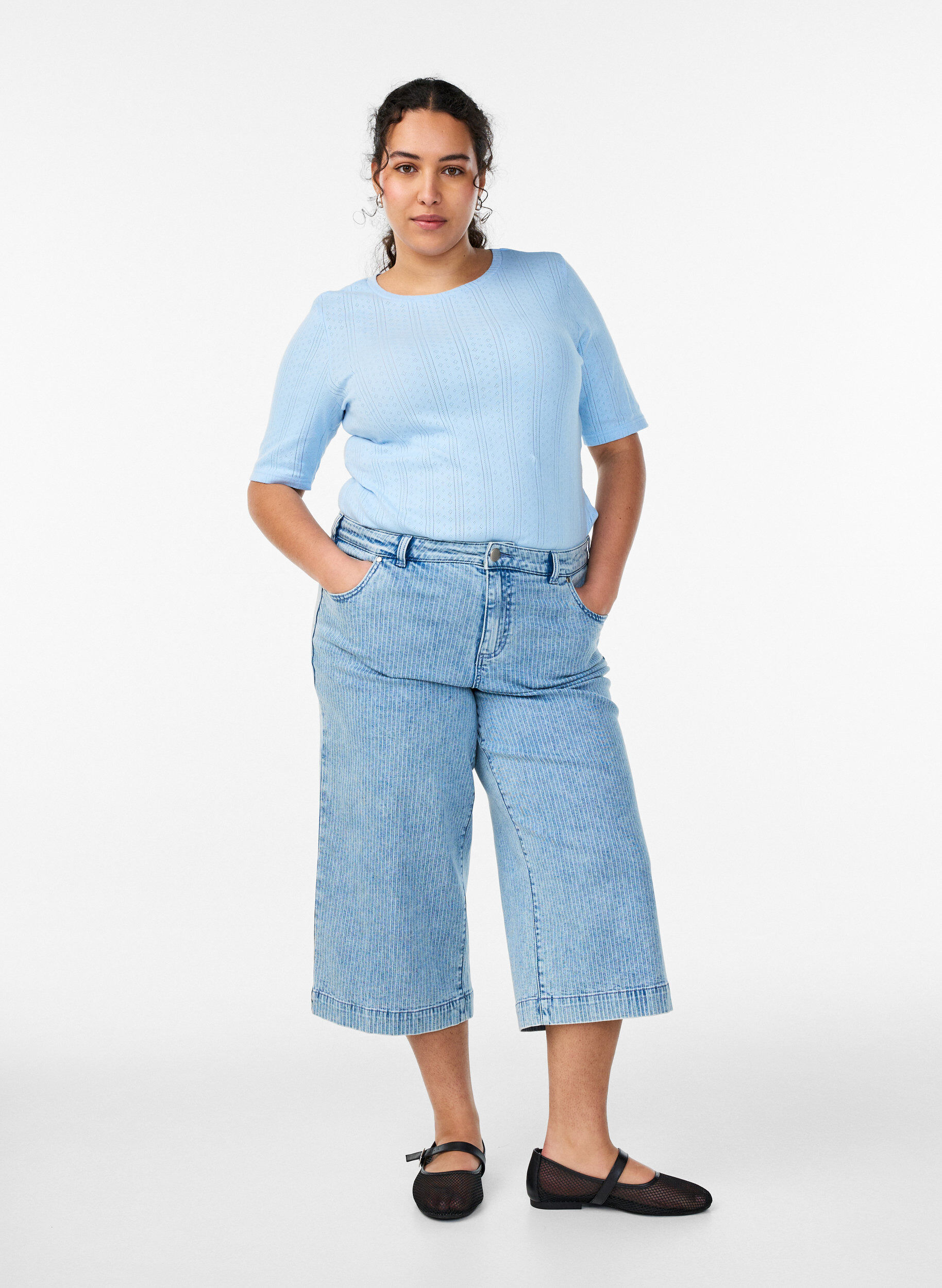 Zizzi Koszulka bawelniana z haftem oczka, Niebieskie, Model image number 1