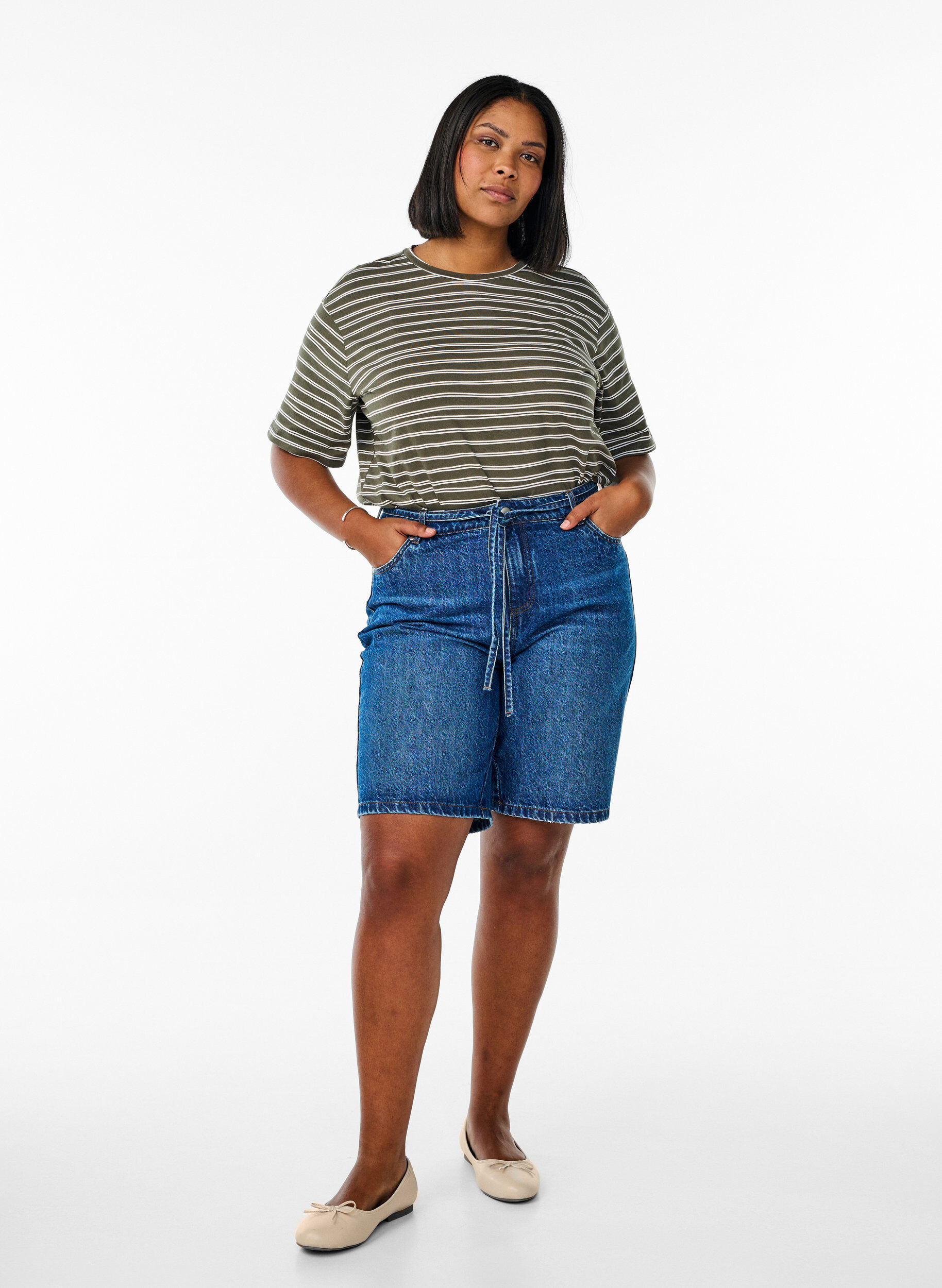 Zizzi Koszulka w paski, Zielony, Model image number 1