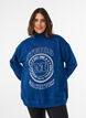 Bluza z wysokim kolnierzem i sportowym motywem z przodu, Niebieskie, Model image number 0