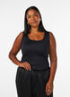 Dopasowany top basic z gladkiego materialu, Czarne, Model image number 0