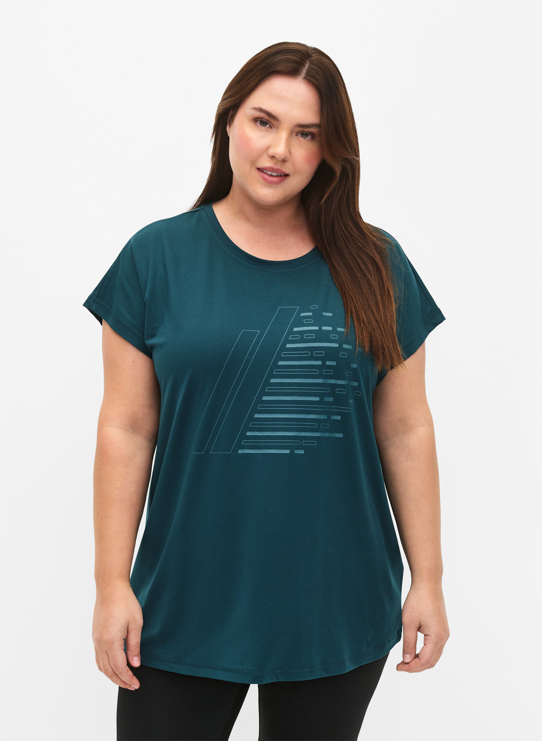 Zizzi Koszulka treningowa z kr&oacute;tkim rekawem i nadrukiem, Deep Teal/Pacific, Model image number 0