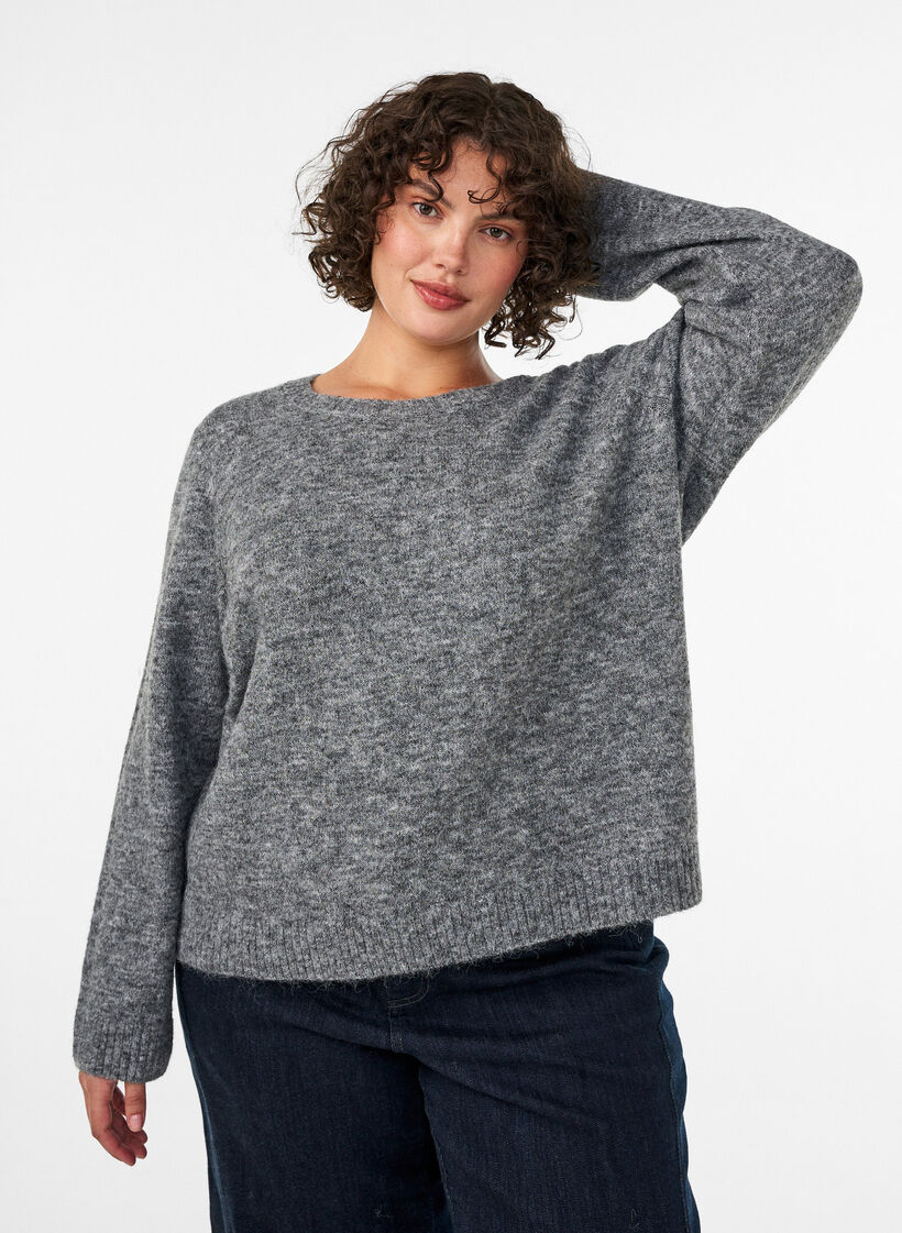 Luzny sweter z okraglym dekoltem, Szary, Model image number 0