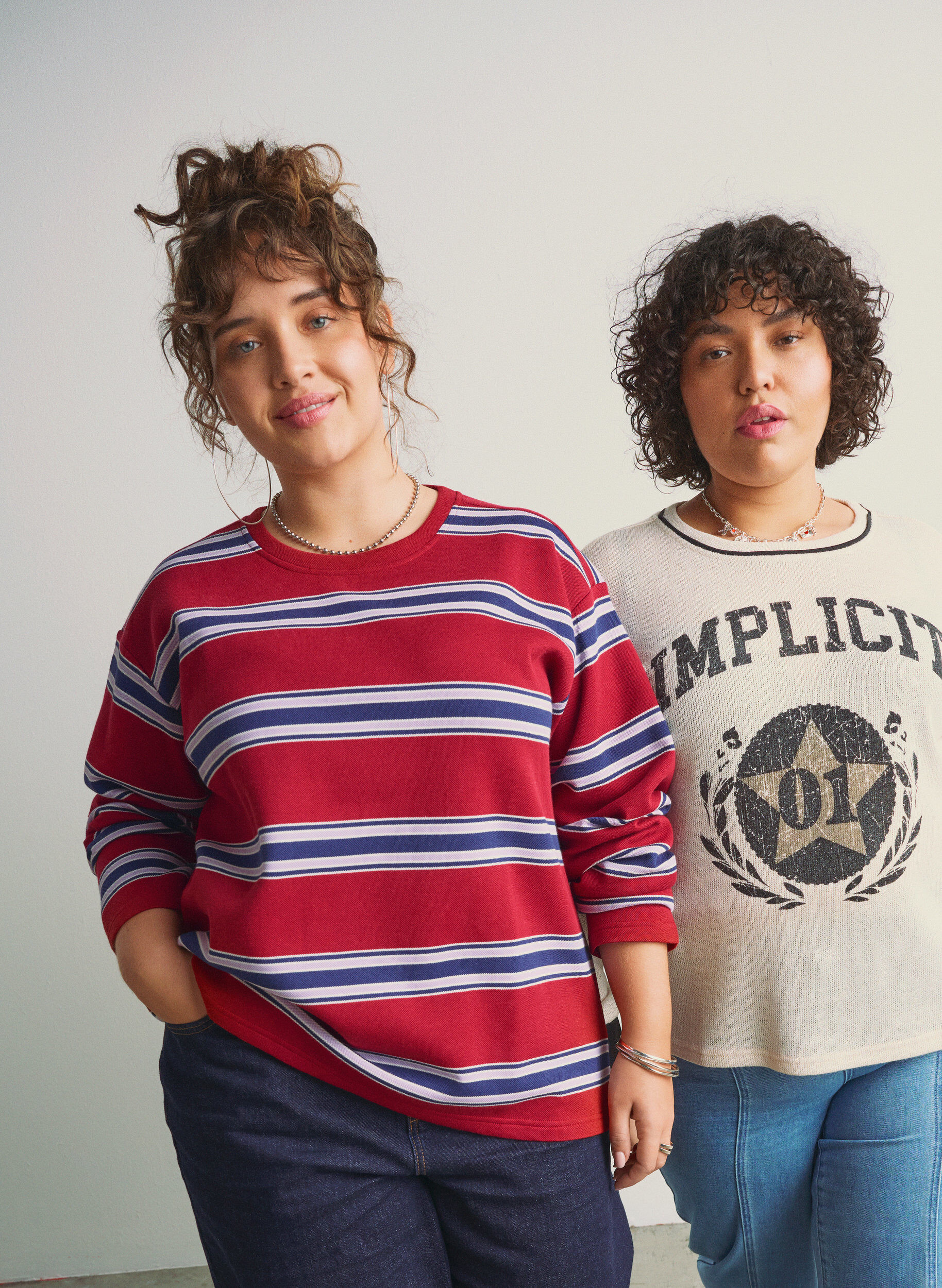 Zizzi Bluzka z dzianiny z szerokimi paskami, Czerwony, Image image number 0