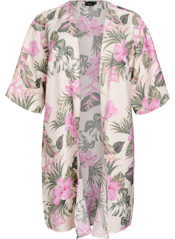 Kimono z wiskozy z rekawami 3/4, Biały, Packshot image number 0