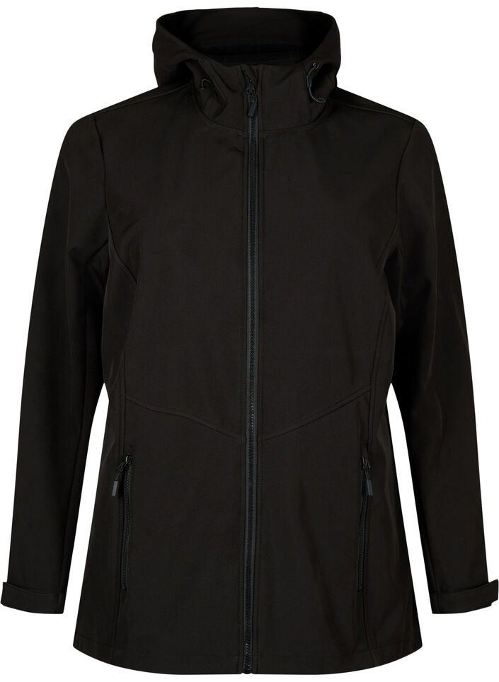 Krótka kurtka softshell z kieszeniami, Black, Packshot image number 0