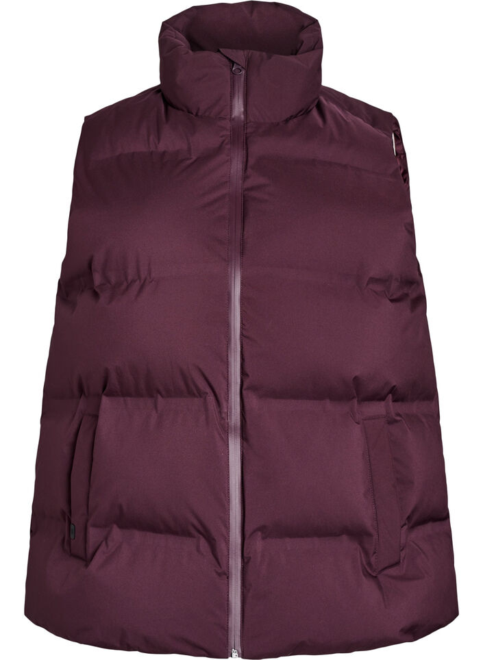 Kr&oacute;tki bufiasty bezrekawnik z wysokim kolnierzem, Ciemnobordowy, Packshot image number 0