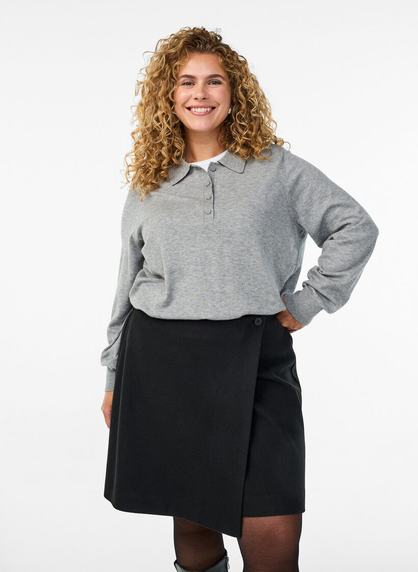 Spódniczka mini z guzikami, Czarne, Model image number 0