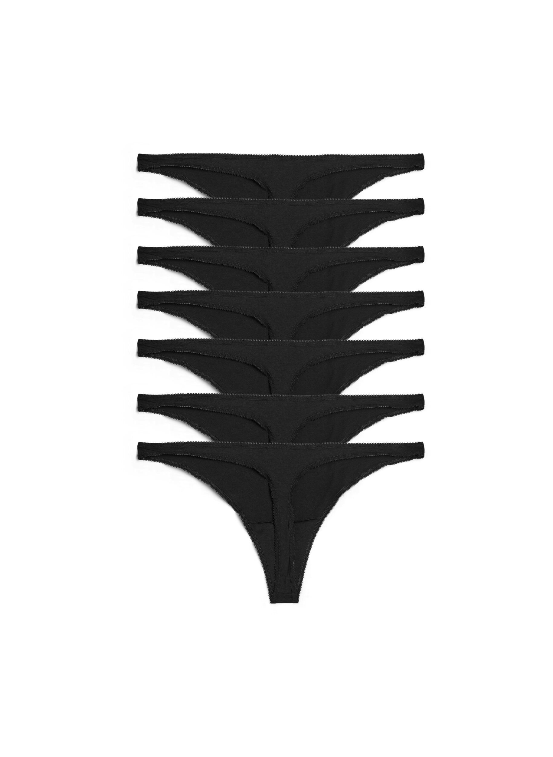 Zizzi 7-pack bawelniane thongi z niskim stanem, Czarne, Packshot image number 1