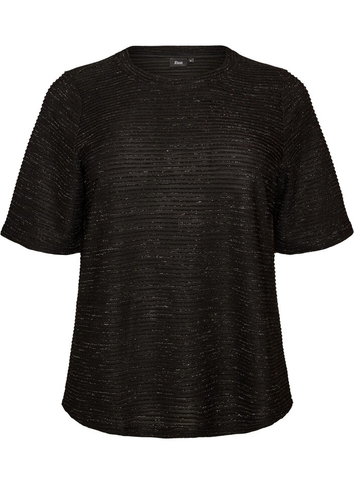 Bluzka z tekstura i brokatem, Czarne, Packshot image number 0