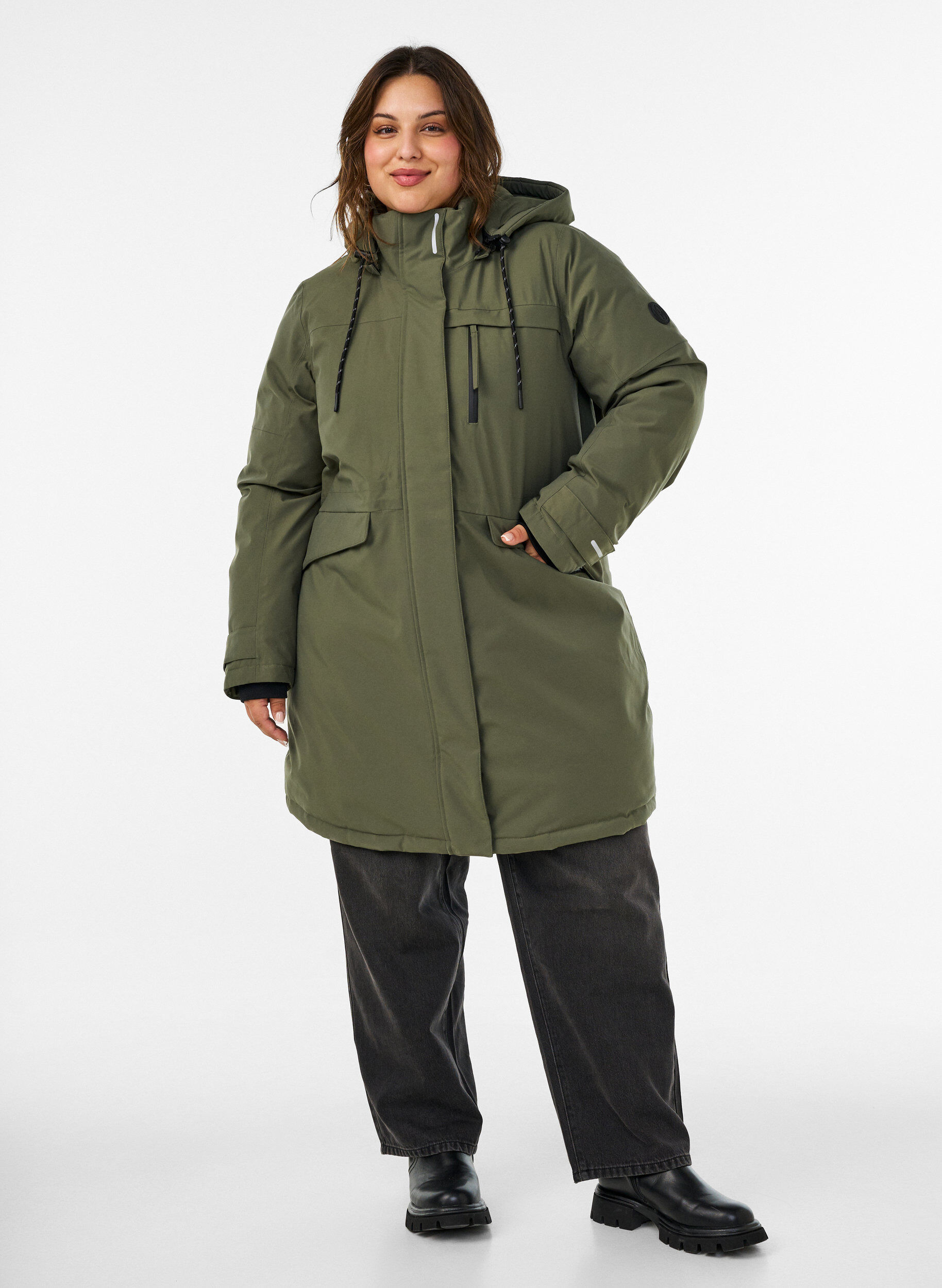 ZizziHydrofobowa parka z kapturem i funkcjonalnymi detalami, Zielony, Model image number 1