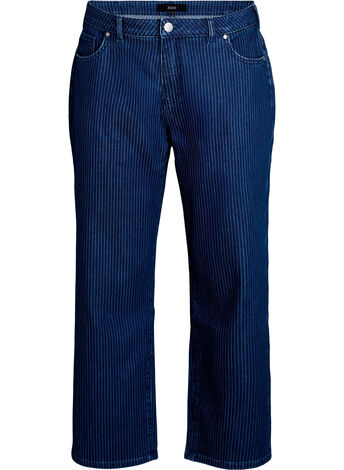 Dzinsy w prazki o prostym kroju, Niebieskie, Model