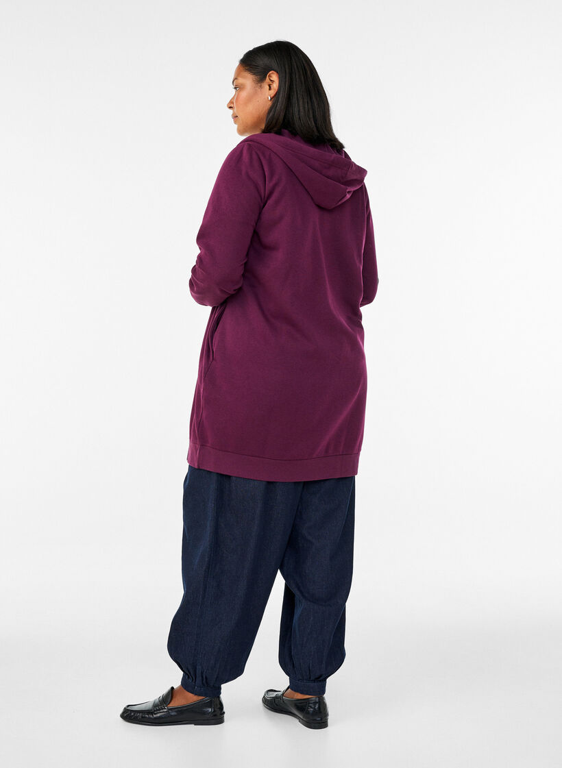 Dluga bluza z kapturem, zamkiem blyskawicznym i kieszeniami, Fioletowy, Model image number 2