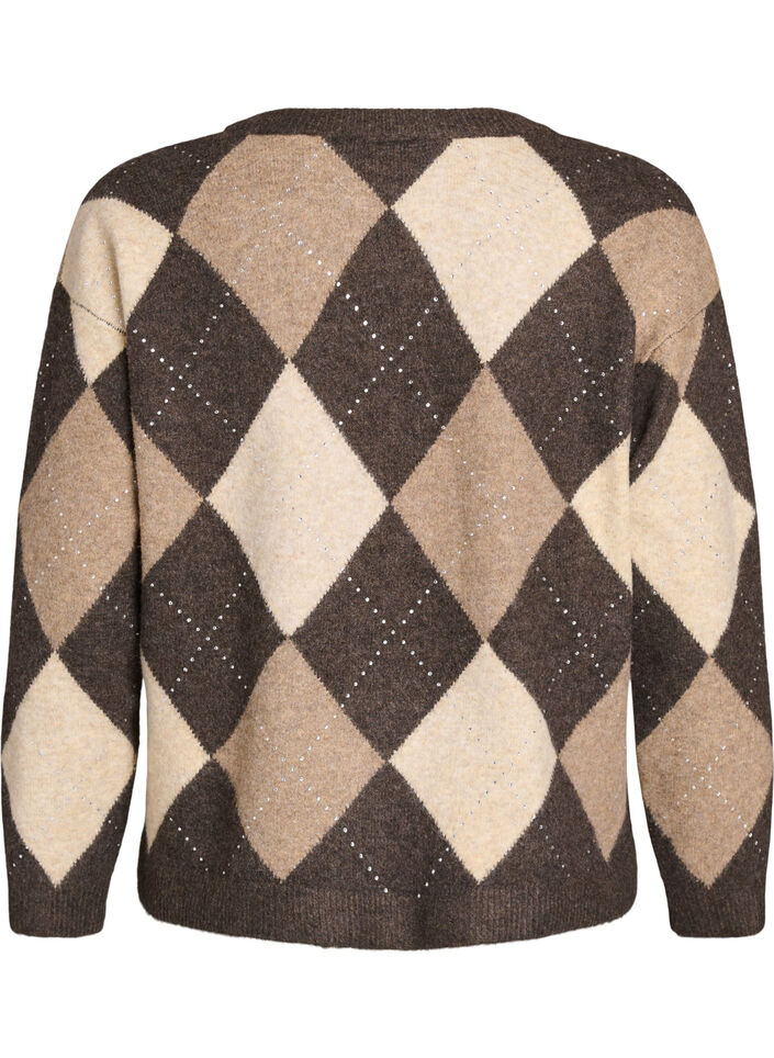 Kardigan Argyle ze srebrnymi cekinami, Brązowy, Packshot image number 1