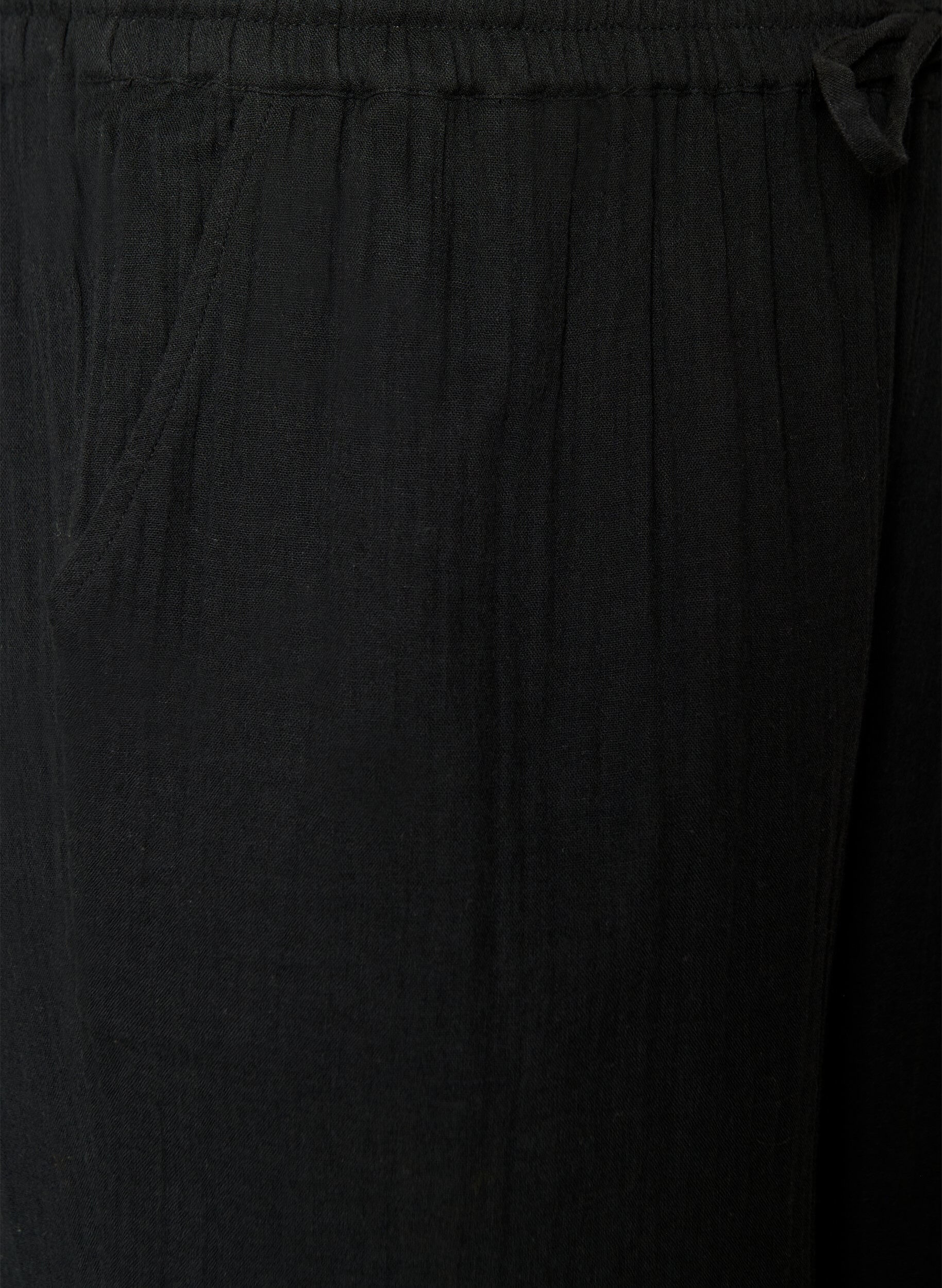 ZizziLuzne szorty z bawelnianej musliny z wysoka talia, Czarne, Packshot image number 2