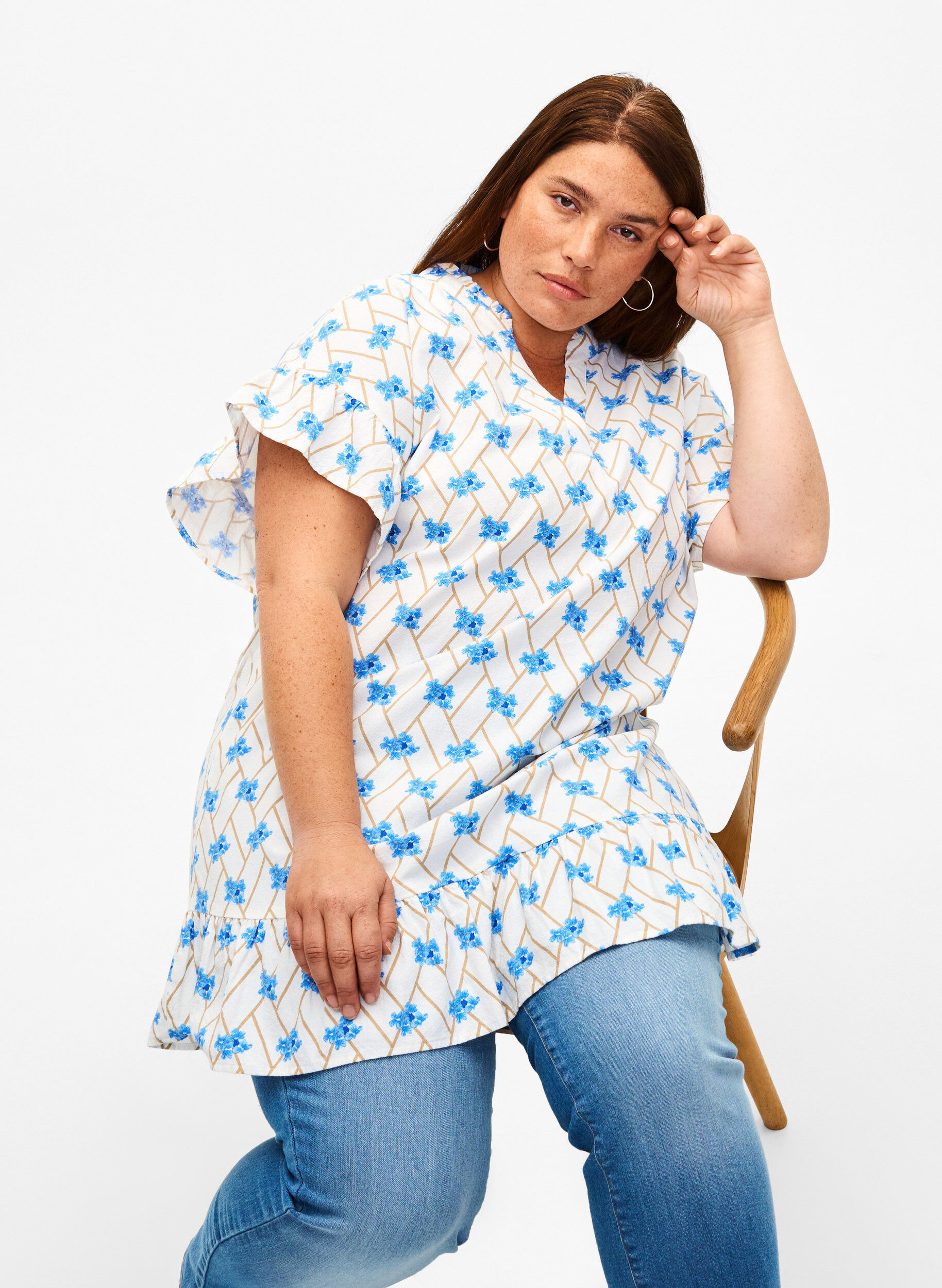 Zizzi Bawelniana tunika w kwiaty, Snow White Flower, Image image number 0