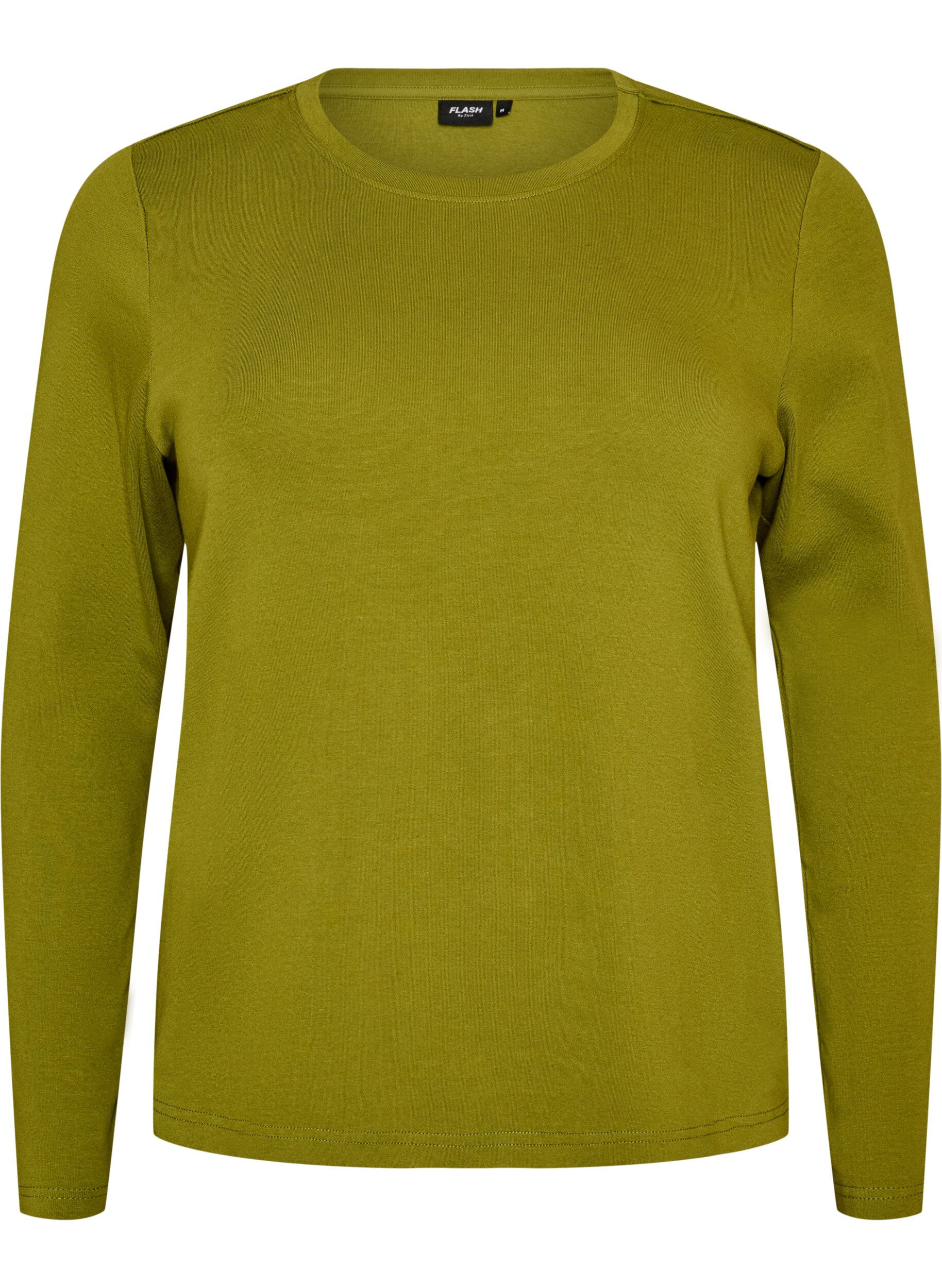 ZizziBasicowy T-shirt z dlugim rekawem i okraglym dekoltem, Zielony, Packshot image number 0