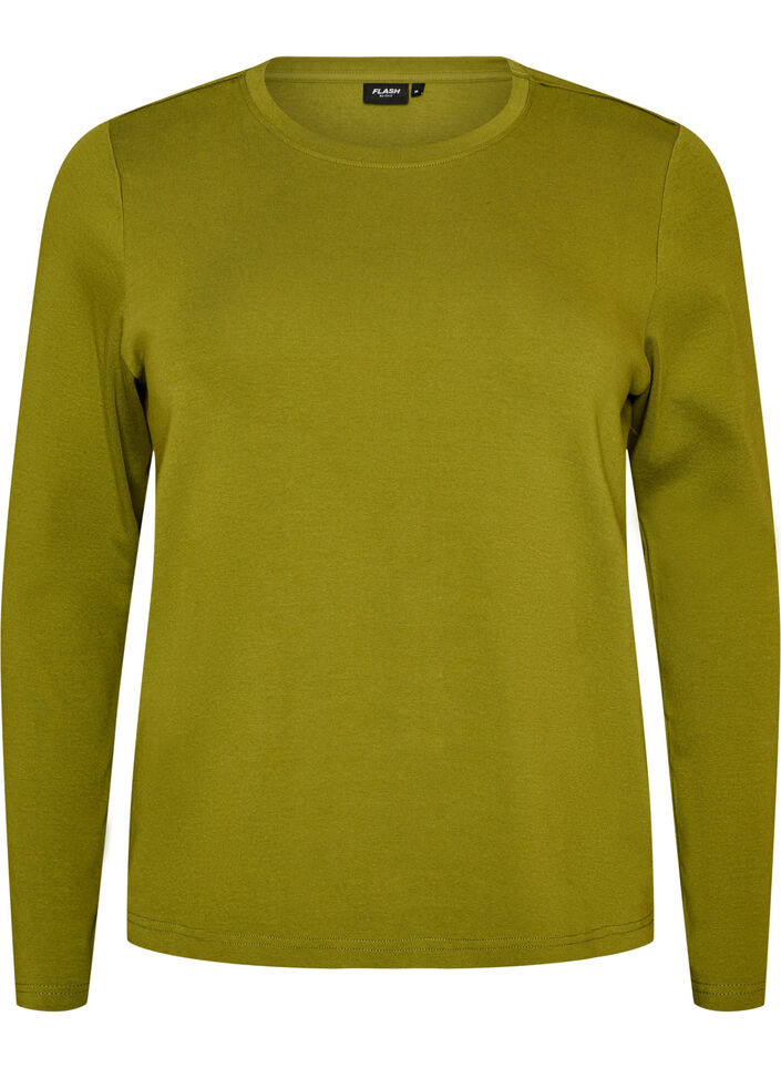 Basicowy T-shirt z dlugim rekawem i okraglym dekoltem, Zielony, Packshot image number 0
