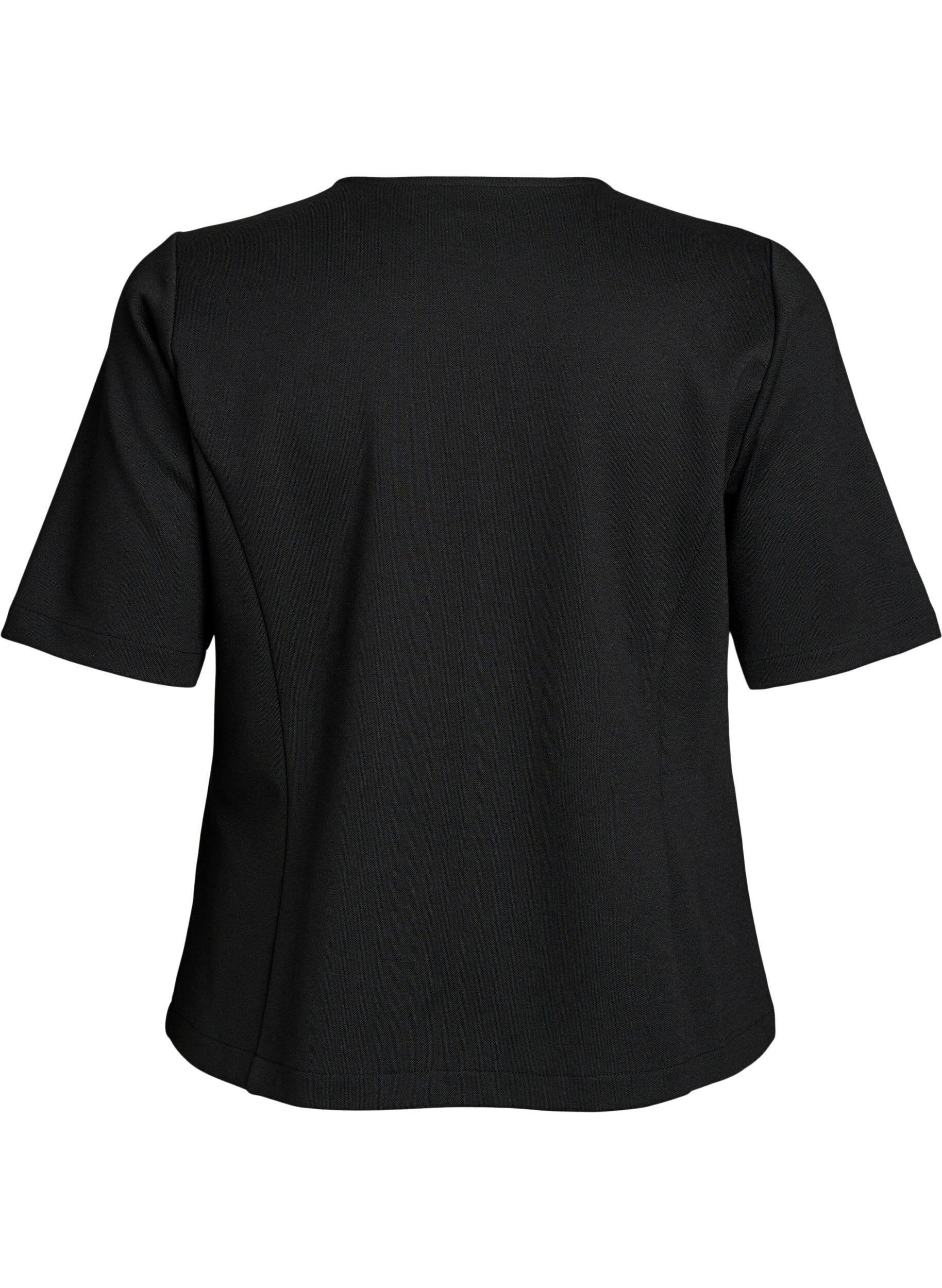 Zizzi Bluzka z asymetrycznym efektem kopertowym i kr&oacute;tkimi rekawami, Czarne, Packshot image number 1