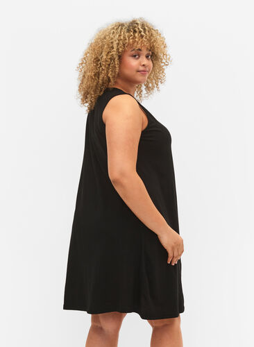 Trapezowa sukienka z bawelny bez rekawów, Black, Model image number 1