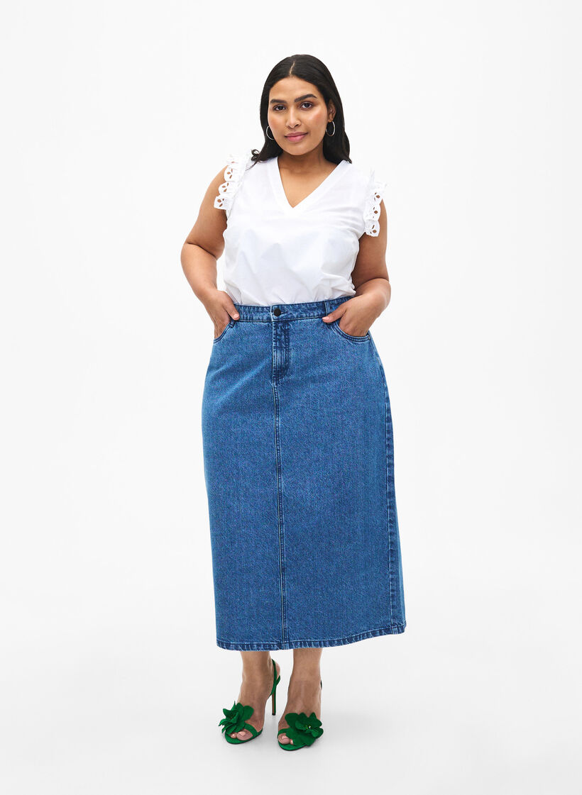 Bawelniany top bez rekawów z falbankami, Biały, Model image number 1