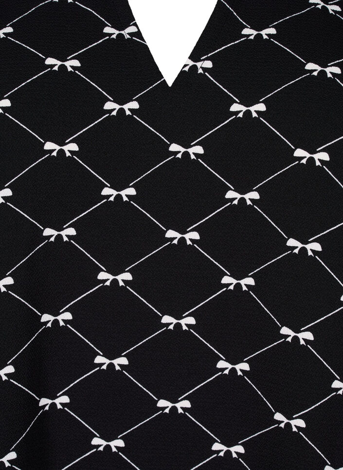 Bluzka z dekoltem w szpic i nadrukowana kokarda, Black Bow AOP, Packshot image number 2